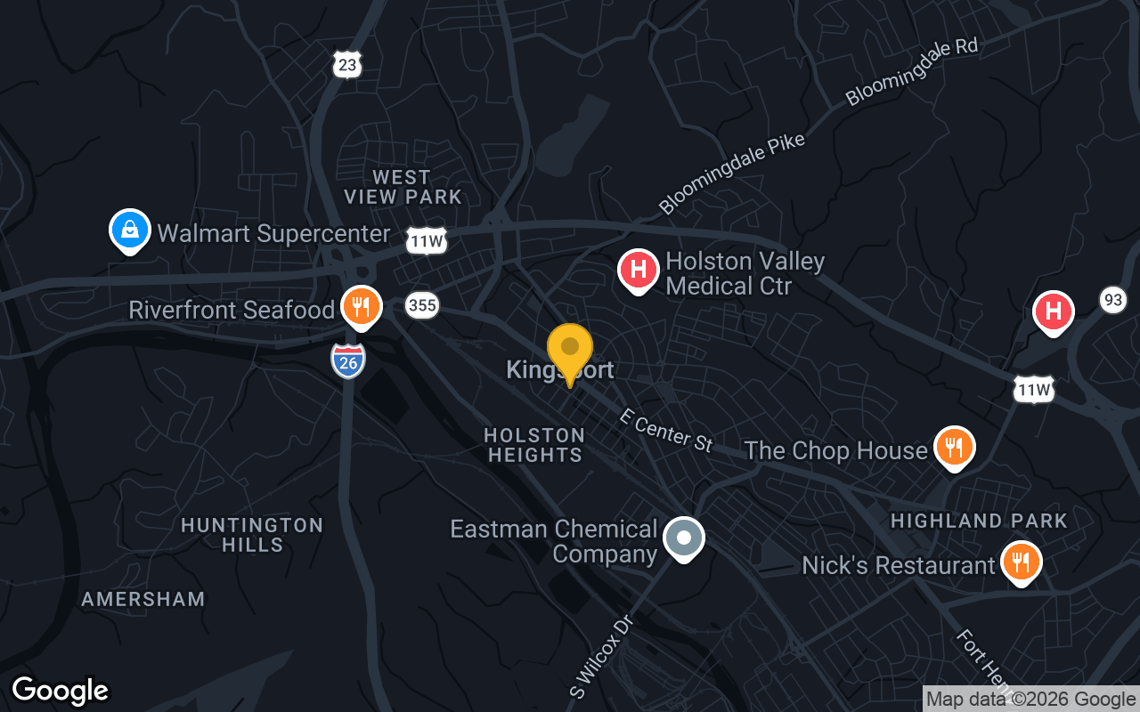 Map of bar trivia spots in Kingsport, TN