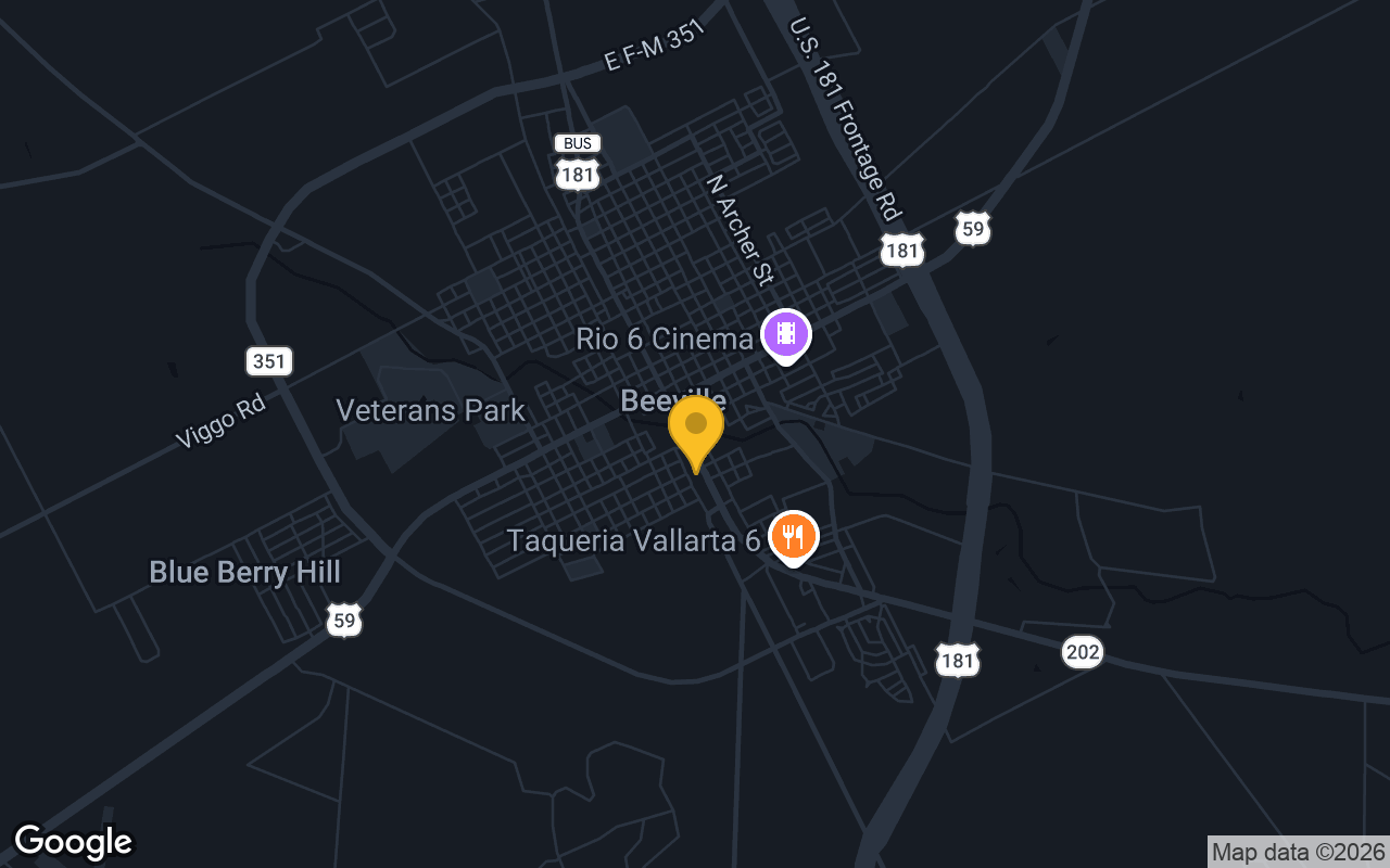 Map of bar trivia spots in Beeville, TX