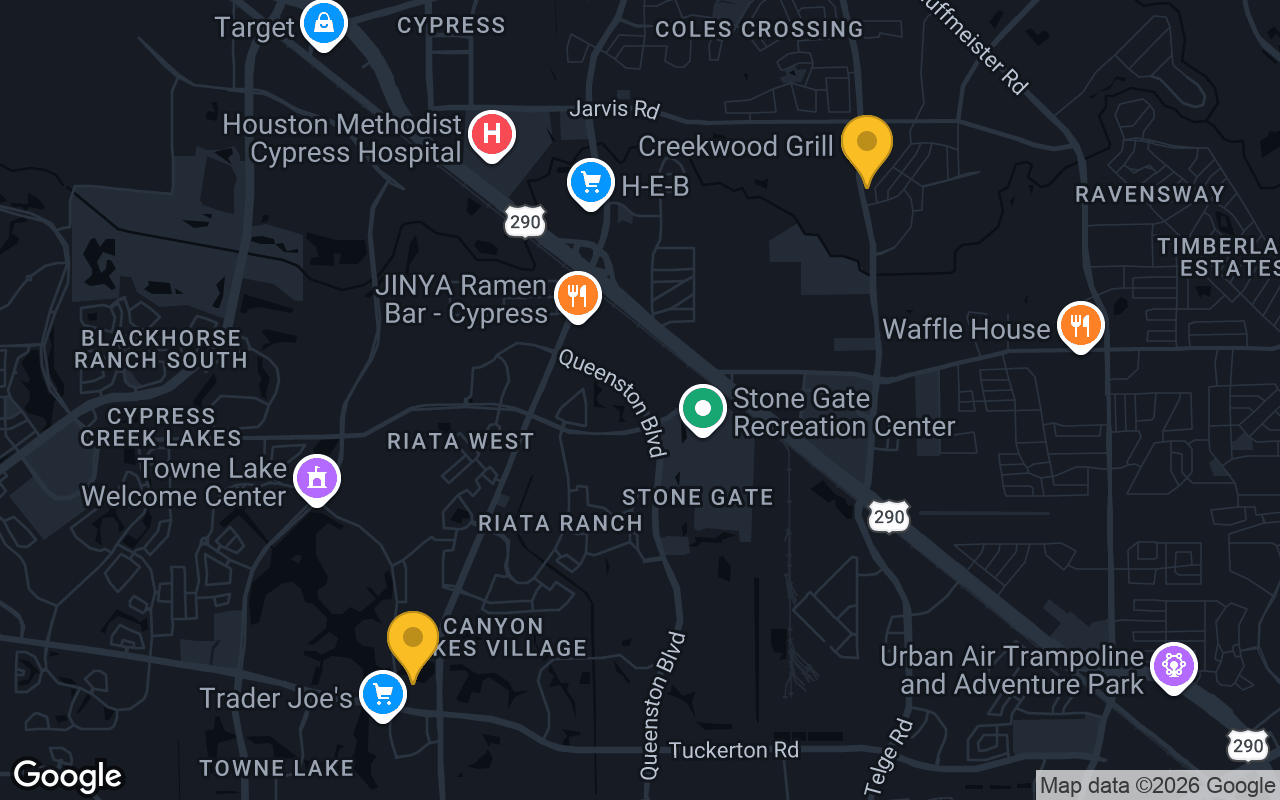 Map of bar trivia spots in Cypress, TX