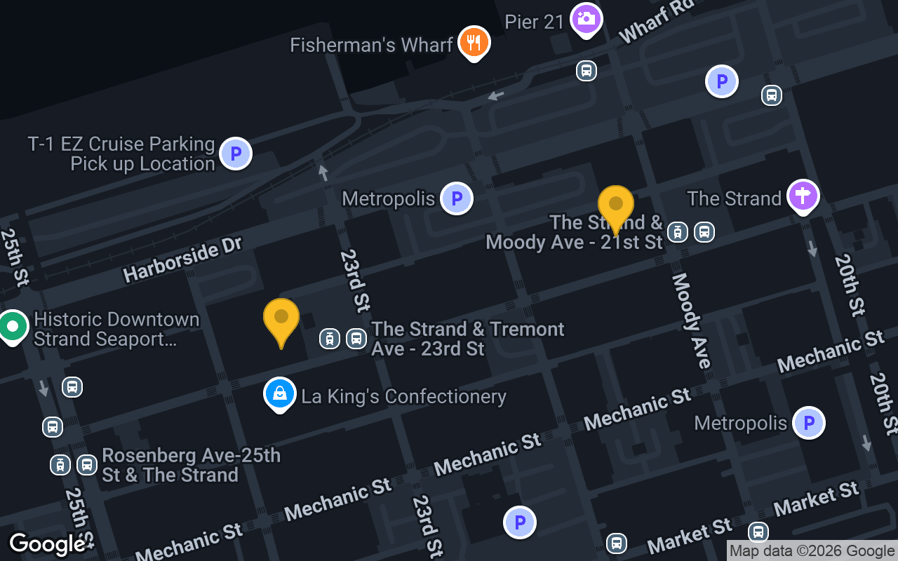 Map of bar trivia spots in Galveston, TX