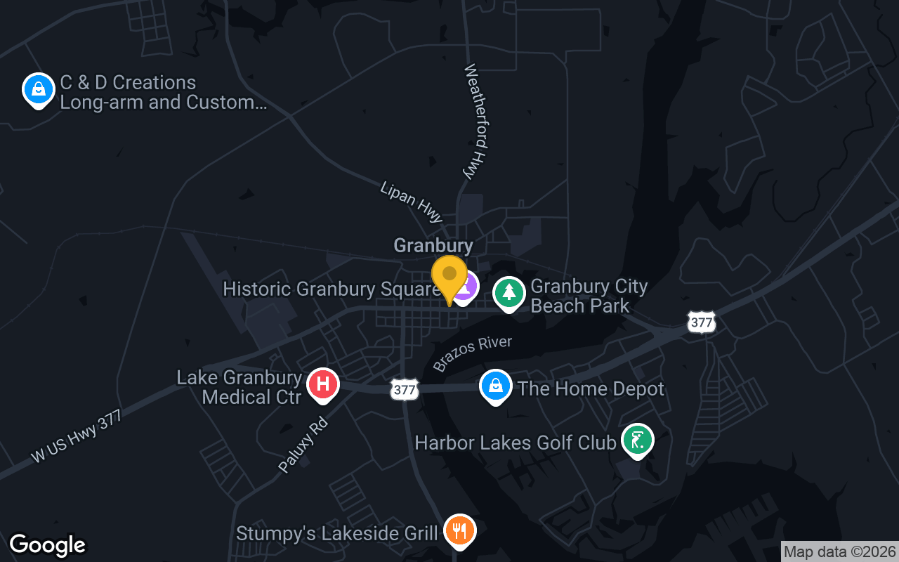Map of bar trivia spots in Granbury, TX