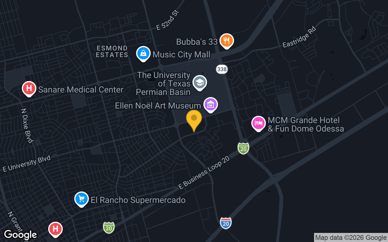 Map of bar trivia spots in Odessa, TX