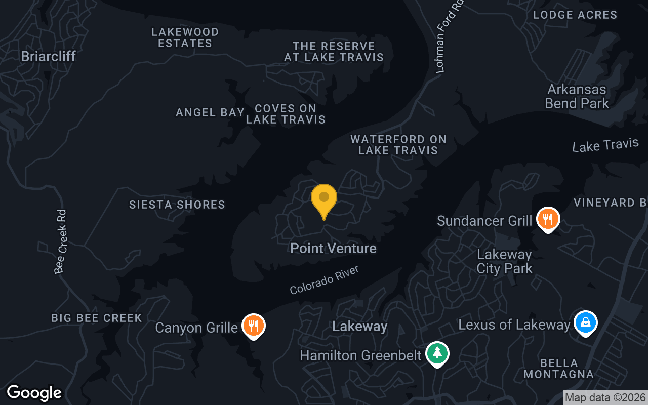 Map of bar trivia spots in Point Venture, TX