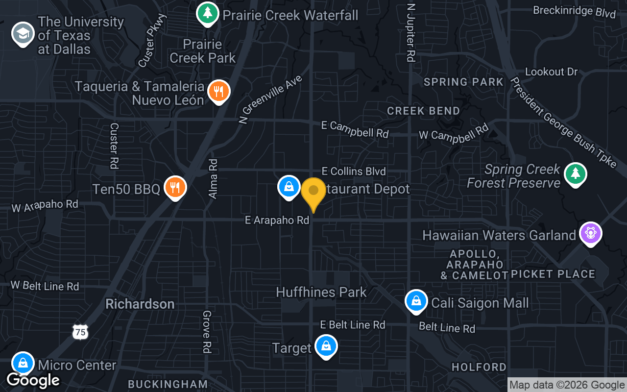 Map of bar trivia spots in Richardson, TX