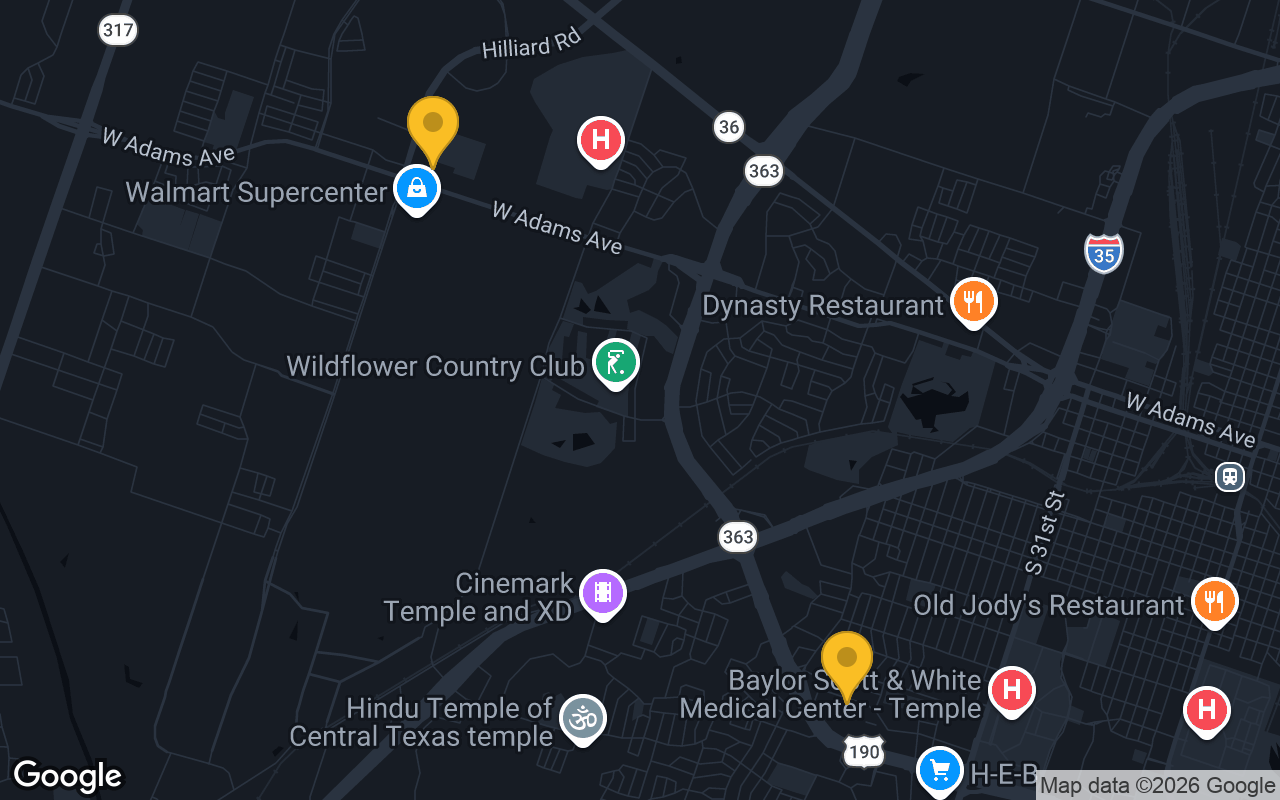 Map of bar trivia spots in Temple, TX