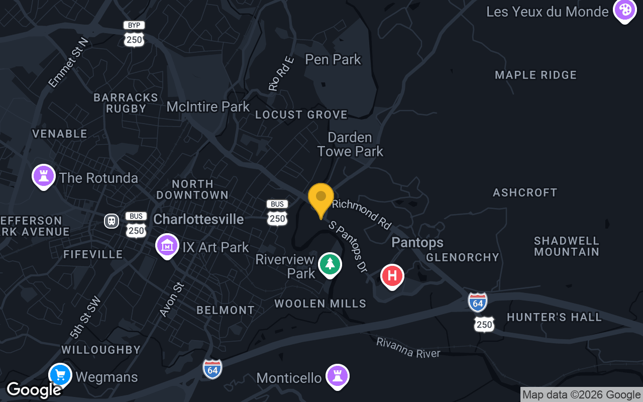 Map of bar trivia spots in Charlottesville, VA