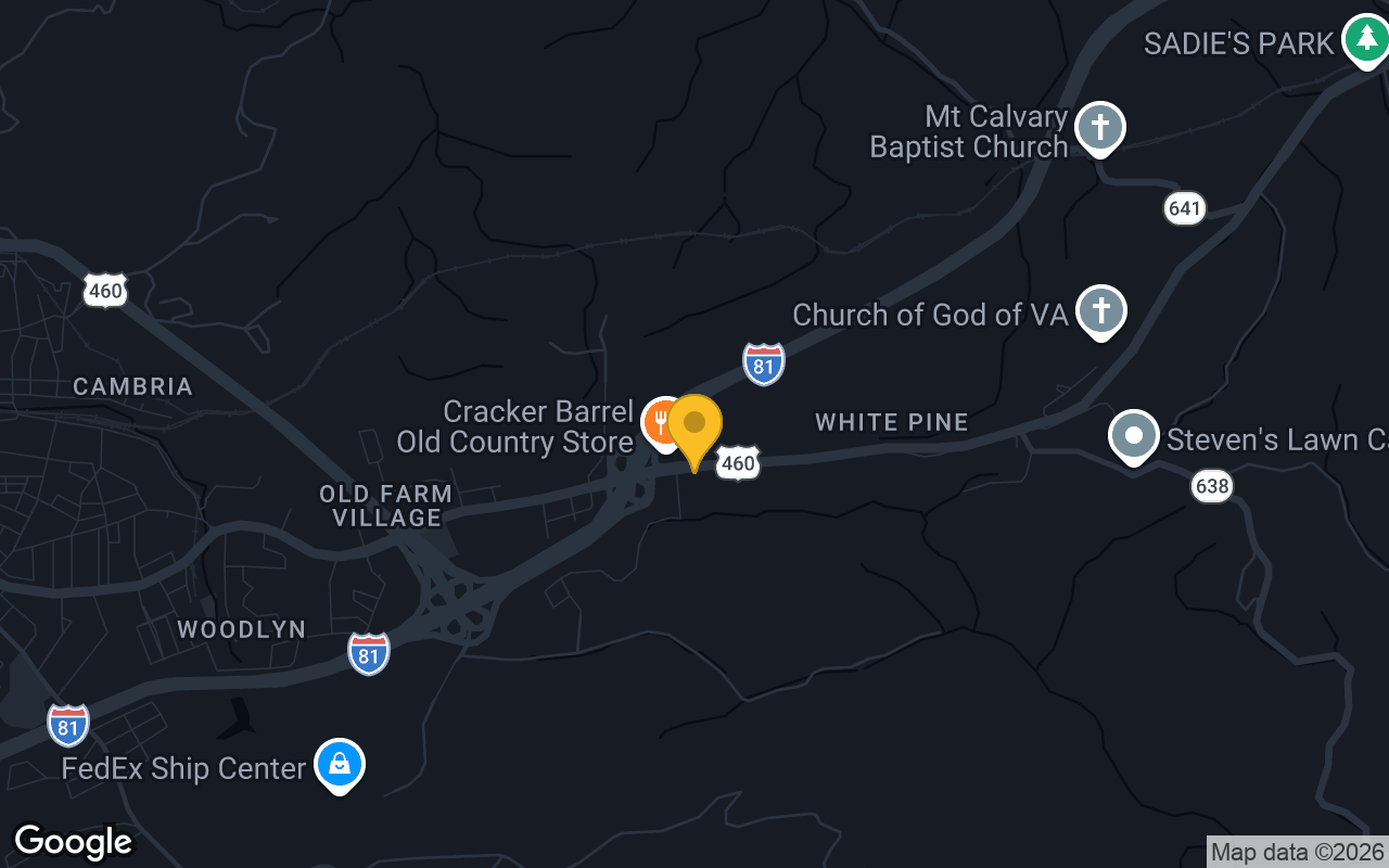Map of bar trivia spots in Christiansburg, VA