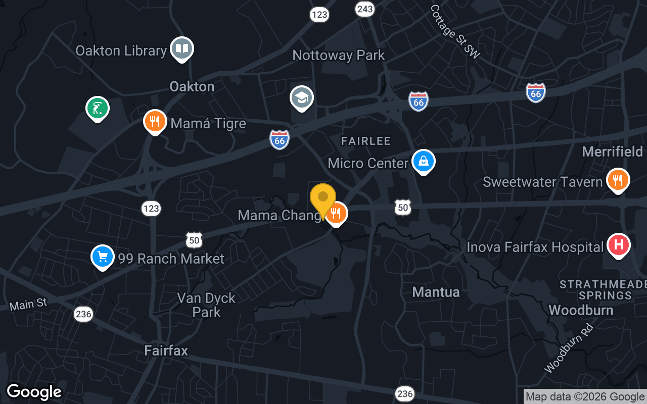 Map of bar trivia spots in Fairfax, VA