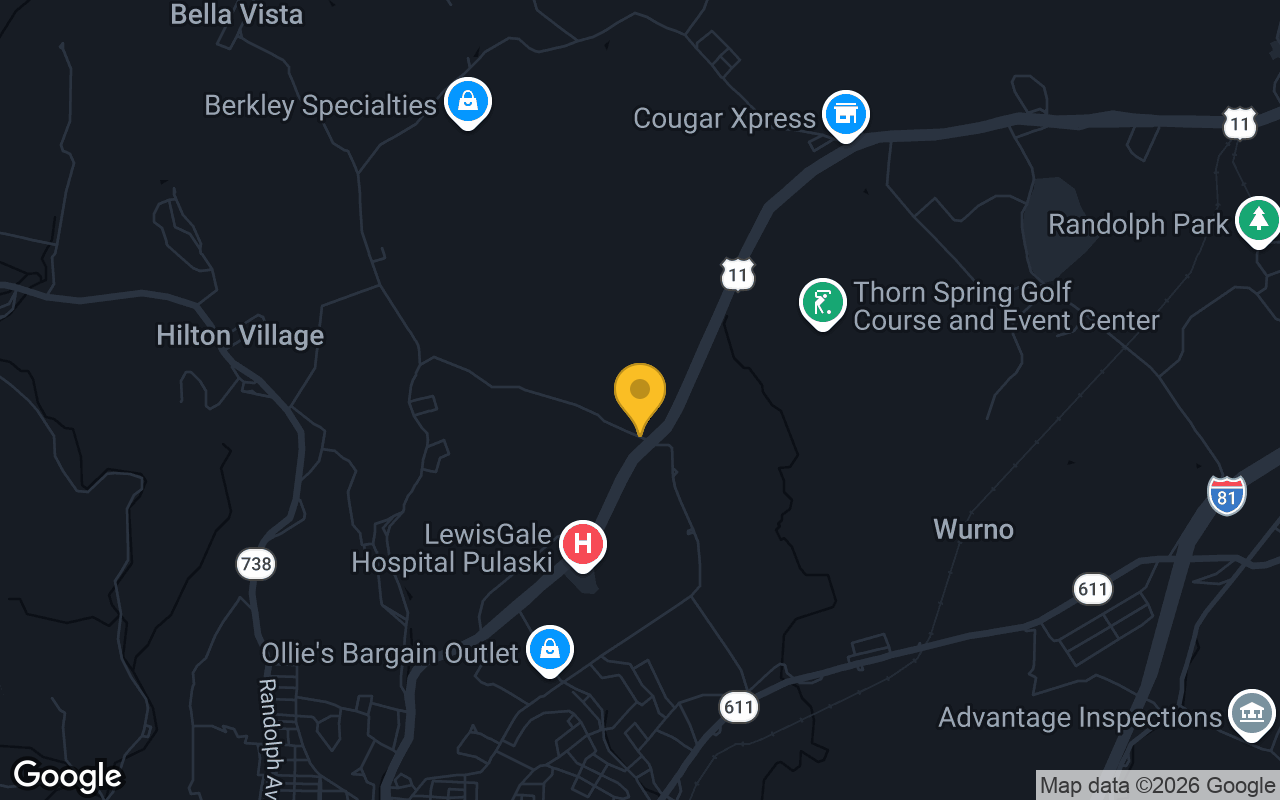 Map of bar trivia spots in Pulaski, VA