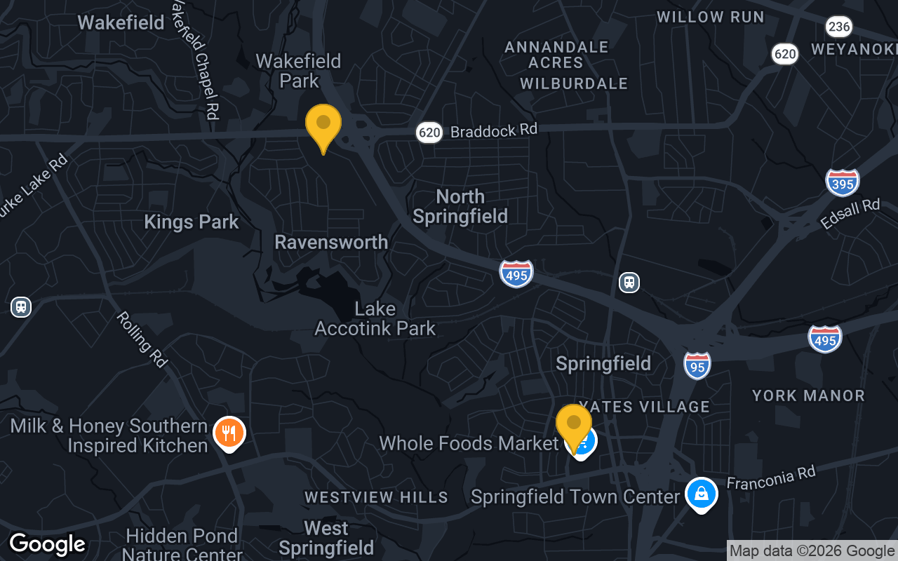 Map of bar trivia spots in Springfield, VA