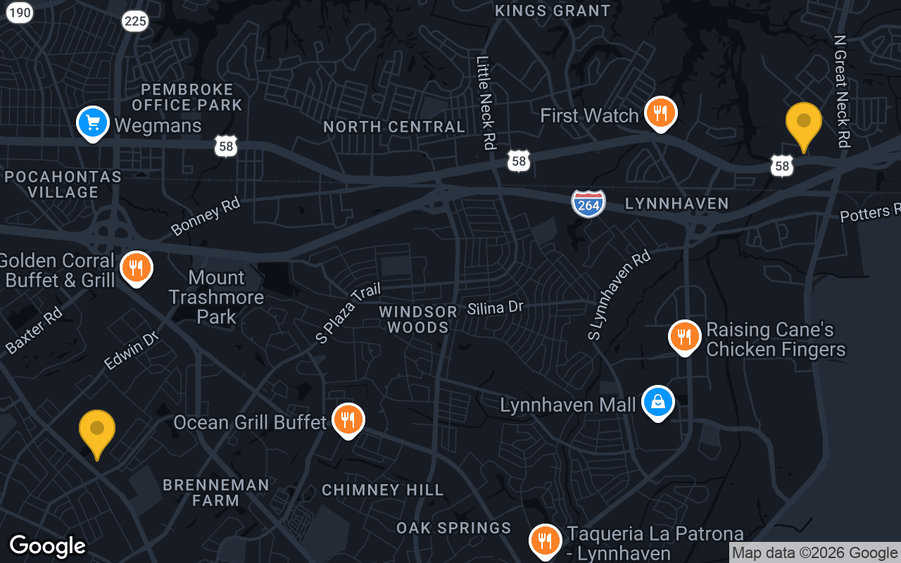 Map of bar trivia spots in Virginia Beach, VA