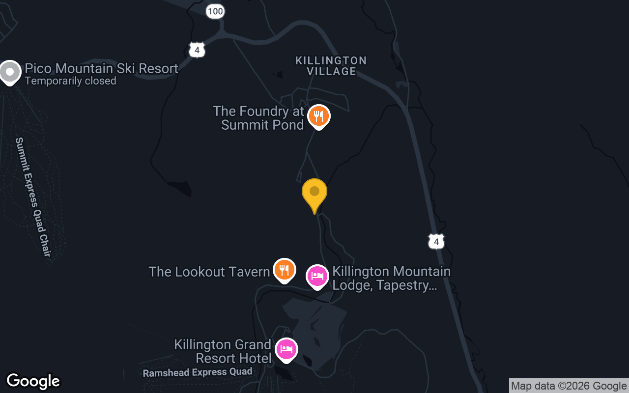 Map of bar trivia spots in Killington, VT