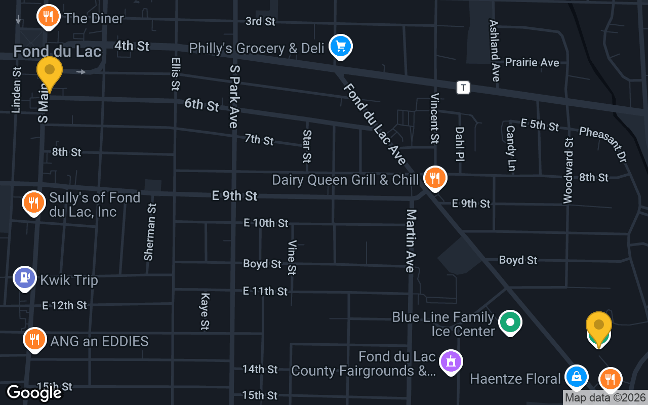 Map of bar trivia spots in Fond Du Lac, WI