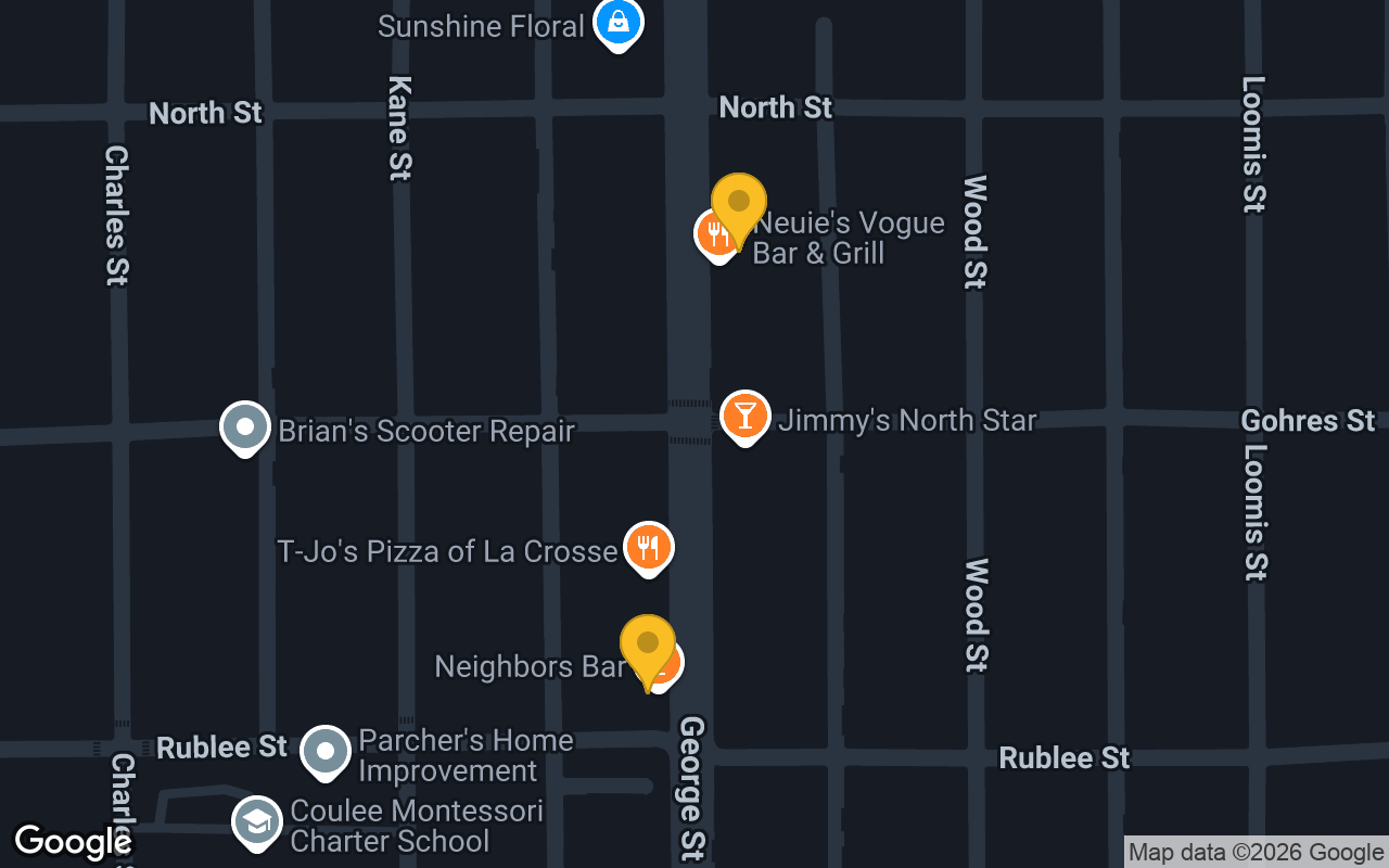 Map of bar trivia spots in La Crosse, WI
