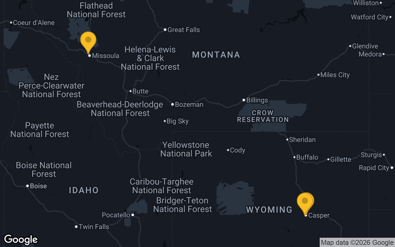 Map of bar trivia spots in Casper, WY
