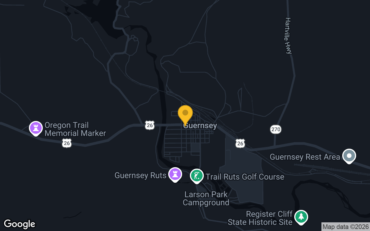 Map of bar trivia spots in Guernsey, WY