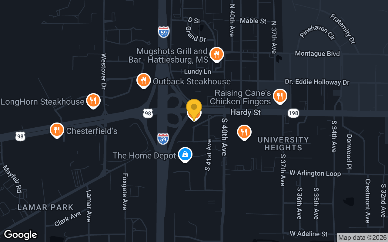 Map of Buffalo Wild Wings Hattiesburg