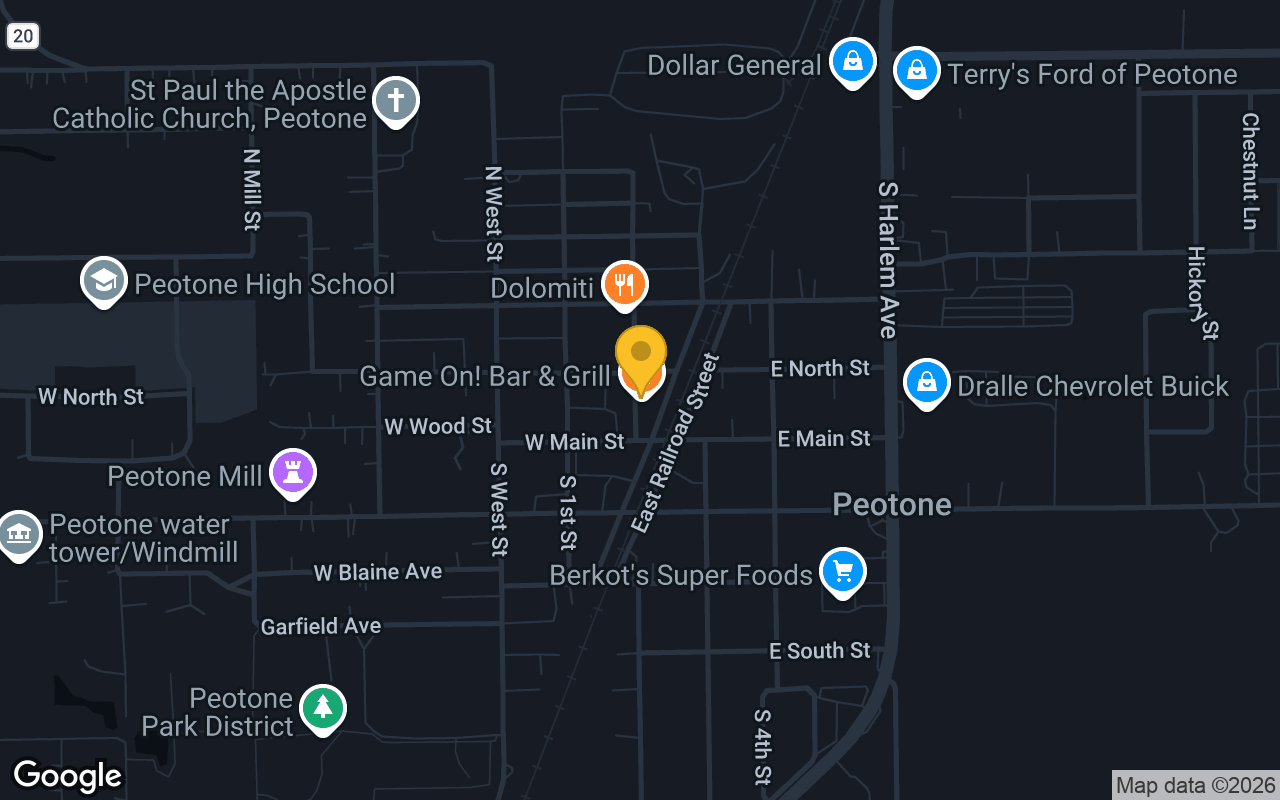 Map of Game On Bar and Grill