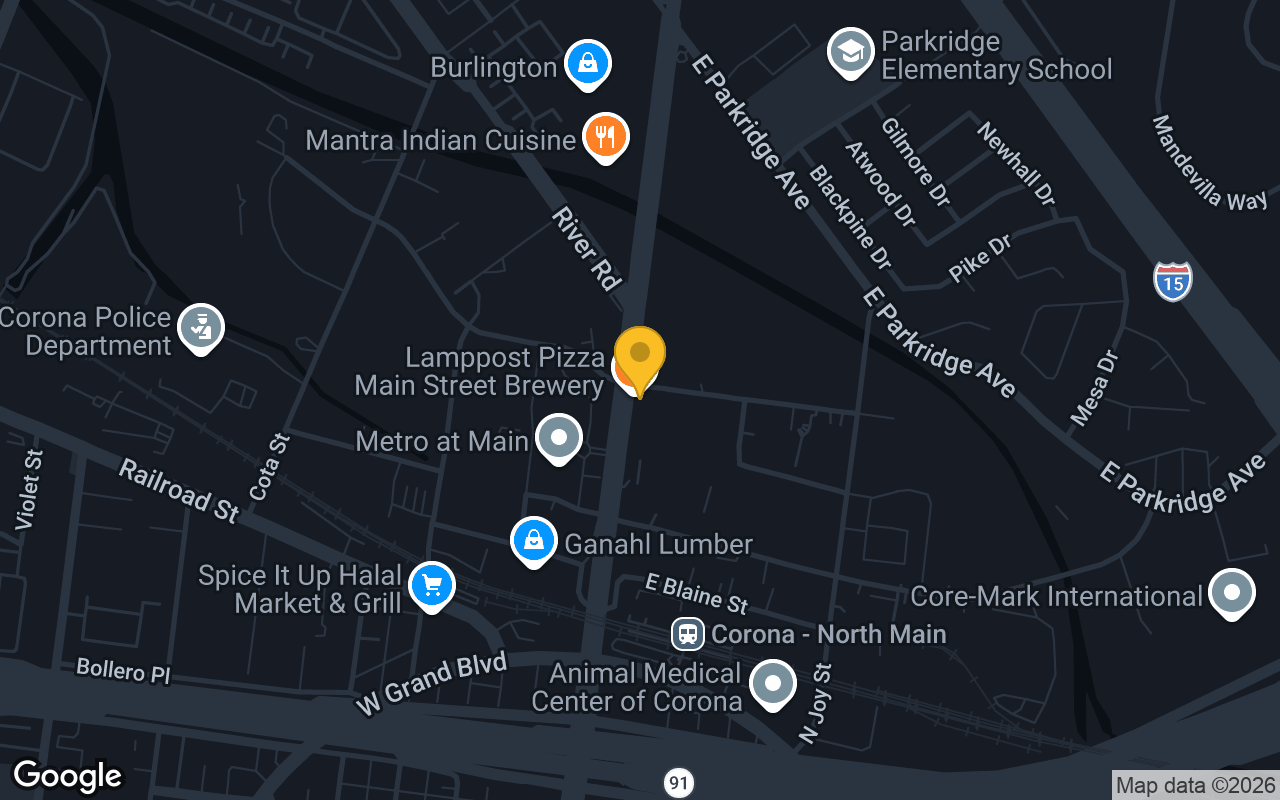 Map of Lamppost Pizza Main Street Brewery