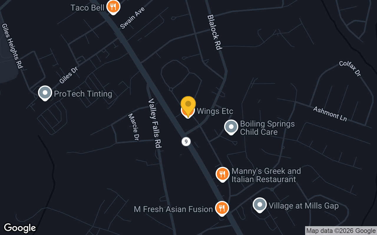 Map of Wings Etc. Boiling Springs